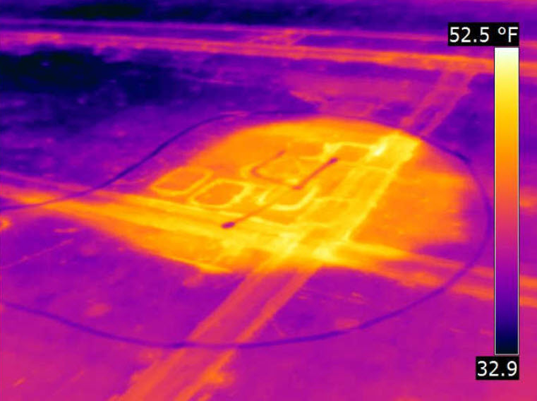 A thermal image of a roof leak